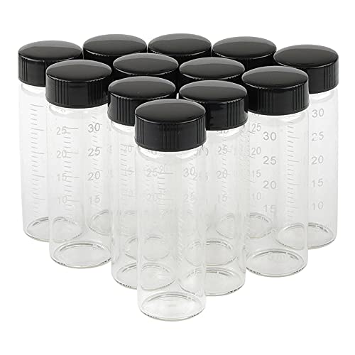 Newzoll Glass Thread Bottles 30ml/ 1Oz Clear Glass Sample Sampling Bottles Vials Containers with Graduation & Screwcap,